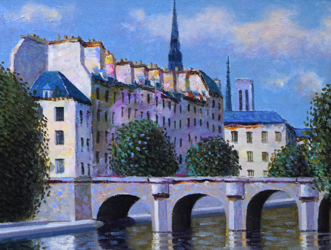 松本剛一「セーヌ河（フランス）」油絵・F4号 絵画買取・販売の小竹美術