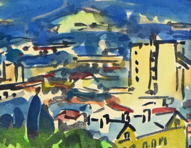 松島正幸「風景画」水彩画・絹本色紙 絵画買取・販売の小竹美術