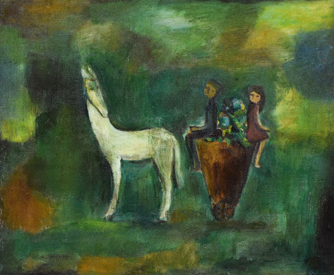 杢田たけを「花馬車」油絵・F8号 絵画買取・販売の小竹美術