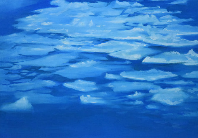 村瀬真治「オホーツク流氷・知床の春」油絵・F8号 絵画買取・販売の