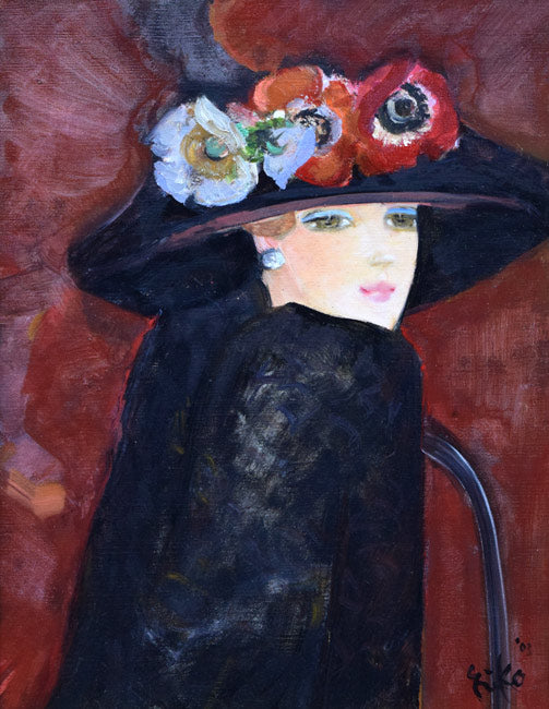 中島裕子「花のシャッポー」油絵・F6号 絵画買取・販売の小竹美術