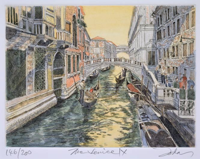 織田義郎「The Venice Ⅳ」銅版画に手彩色 絵画買取・販売の小竹美術