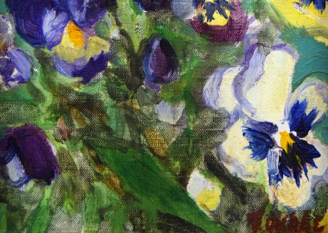 岡部文之助「パンジー」油絵・変形サイズ（20.4×14cm） 絵画買取・販売