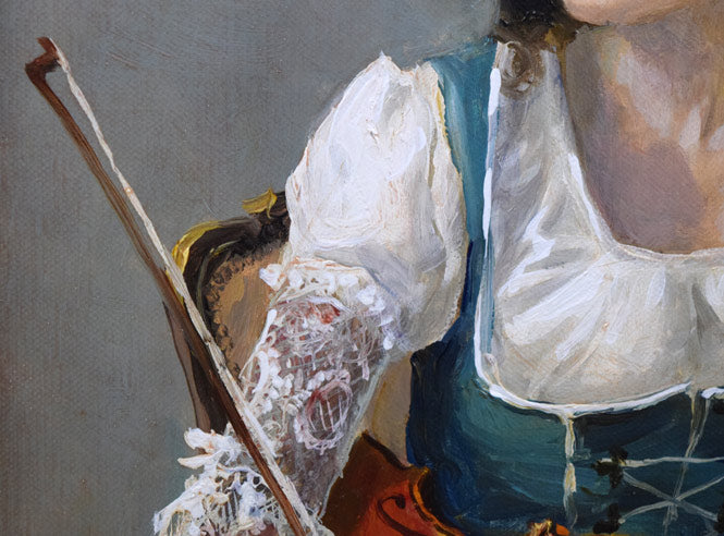 奥龍之介「バイオリンを持つ少女」油絵・F3号 絵画買取・販売の小竹美術