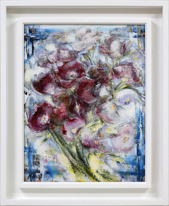 大谷久子「赤い壺・かいがら菊」油絵・P10号 絵画買取・販売の小竹美術