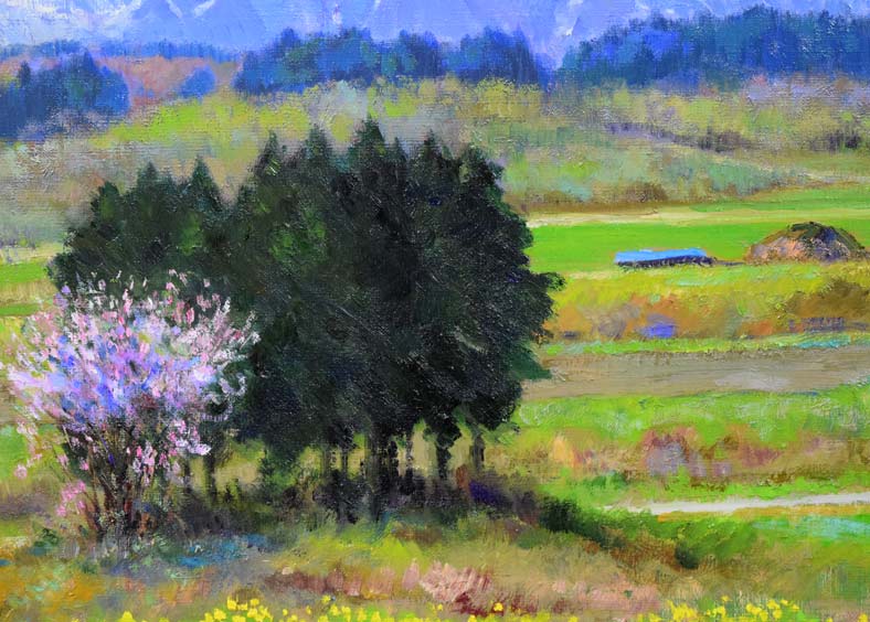 佐間田敏夫「戸隠高原の春（長野県戸隠村）」油絵・F10号 絵画買取