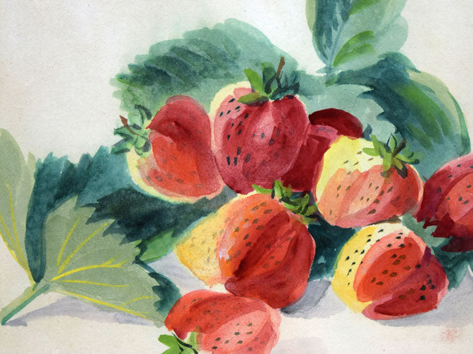 繁野三郎「苺」水彩画・色紙 絵画買取・販売の小竹美術