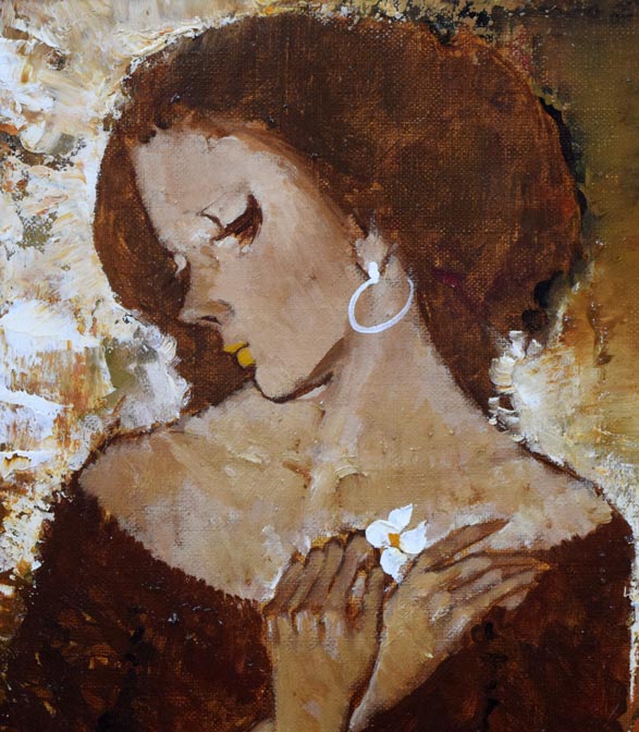 園田郁夫「想い」油絵・F4号 絵画買取・販売の小竹美術