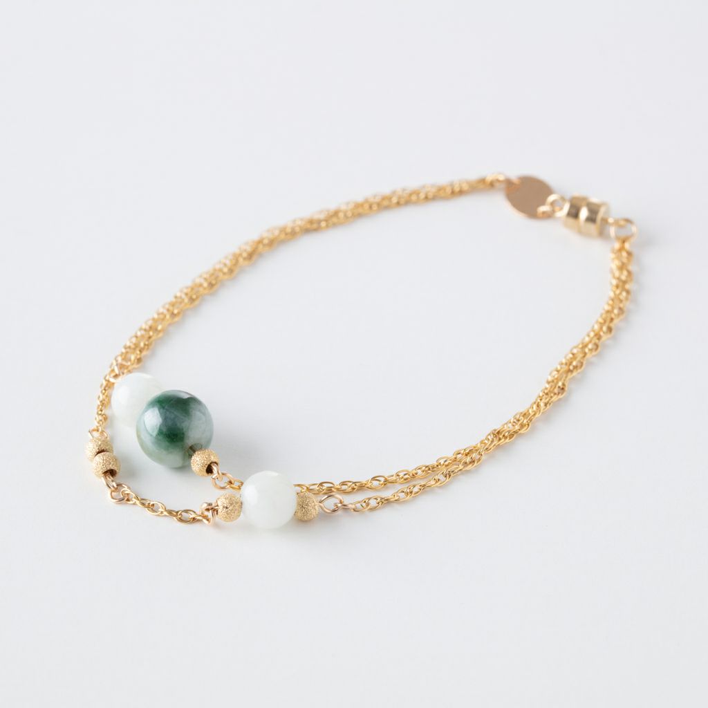 16cmサイズ・K14チェーン】（高品質濃緑色ヒスイ）糸魚川天然翡翠2連