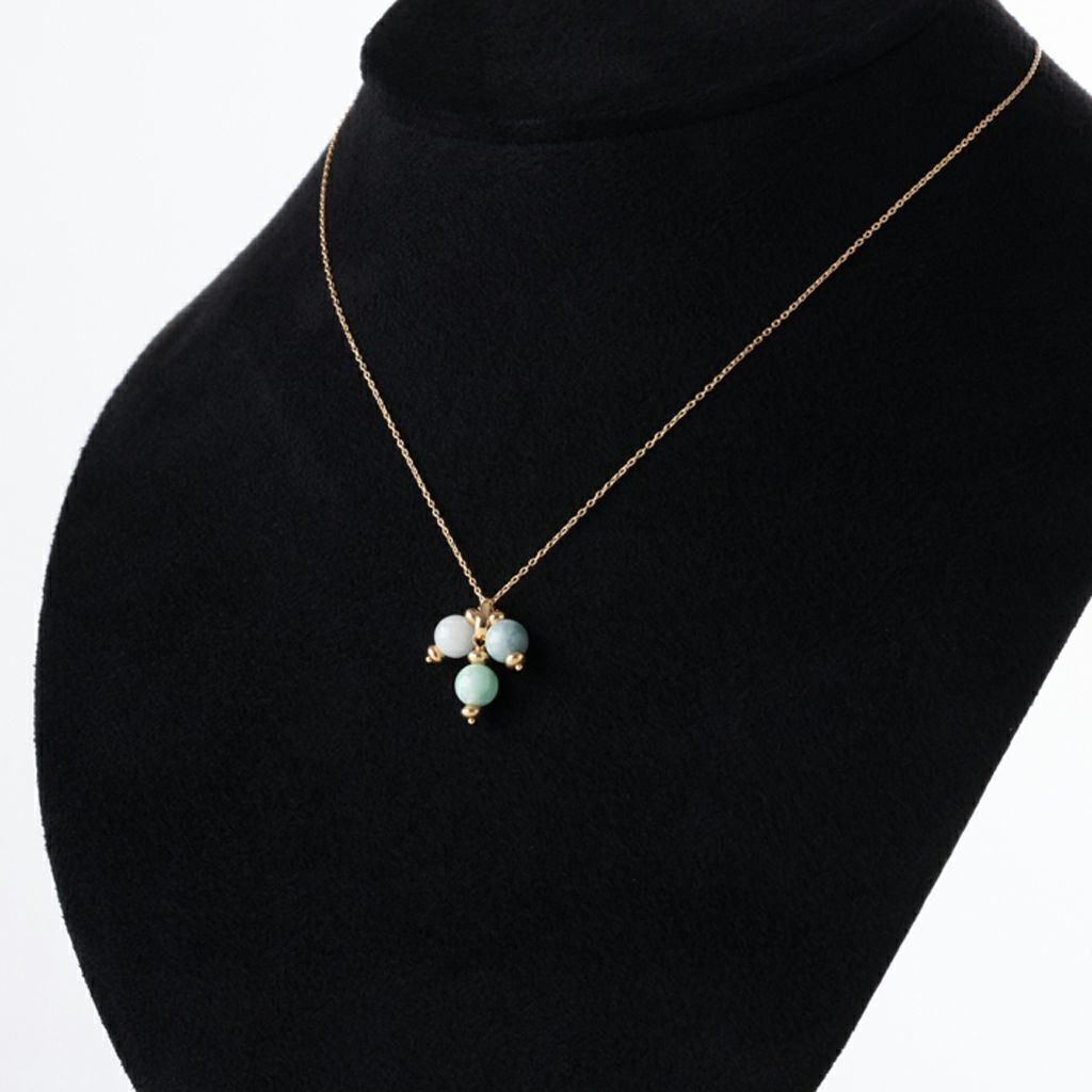 青・白・緑・K18チェーン（40cm）】（高品質濃緑色ヒスイ）糸魚川天然