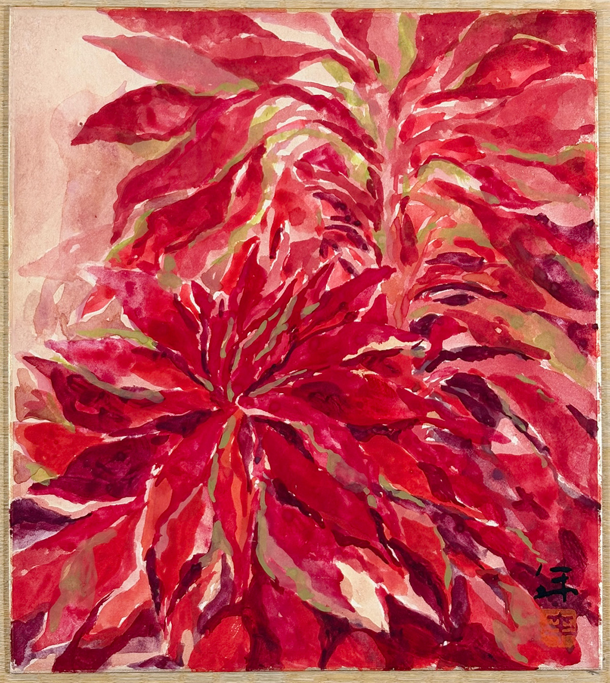 葉鶏頭｜色紙｜新・古美術 高美堂（こうびどう）｜掛軸販売・通販