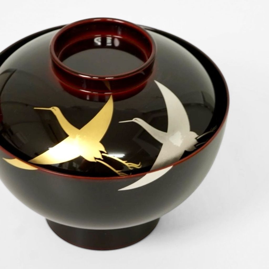 越前 千羽鶴雑煮椀 溜 – 漆器 高翆