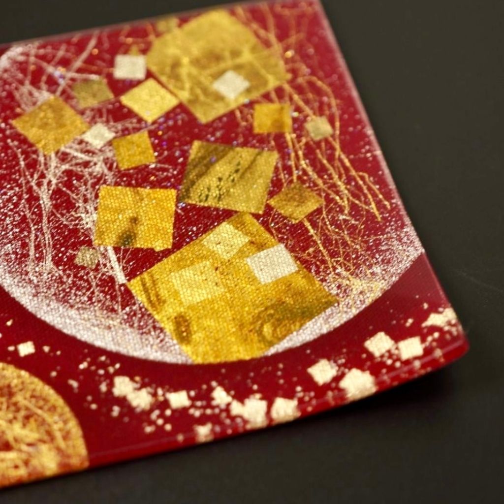 金彩友禅 ガラスの器 双子月切れ箔 10cm 角皿 – 漆器 高翆