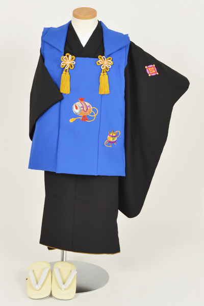 三歳男児被布【黒地紋付着物に青地に打ち出の小槌】｜着物レンタルあき