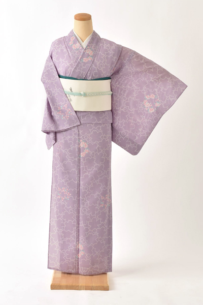 夏物_小紋〈藤色・桜柄〉｜着物レンタルあき (来店着付け無料・全国