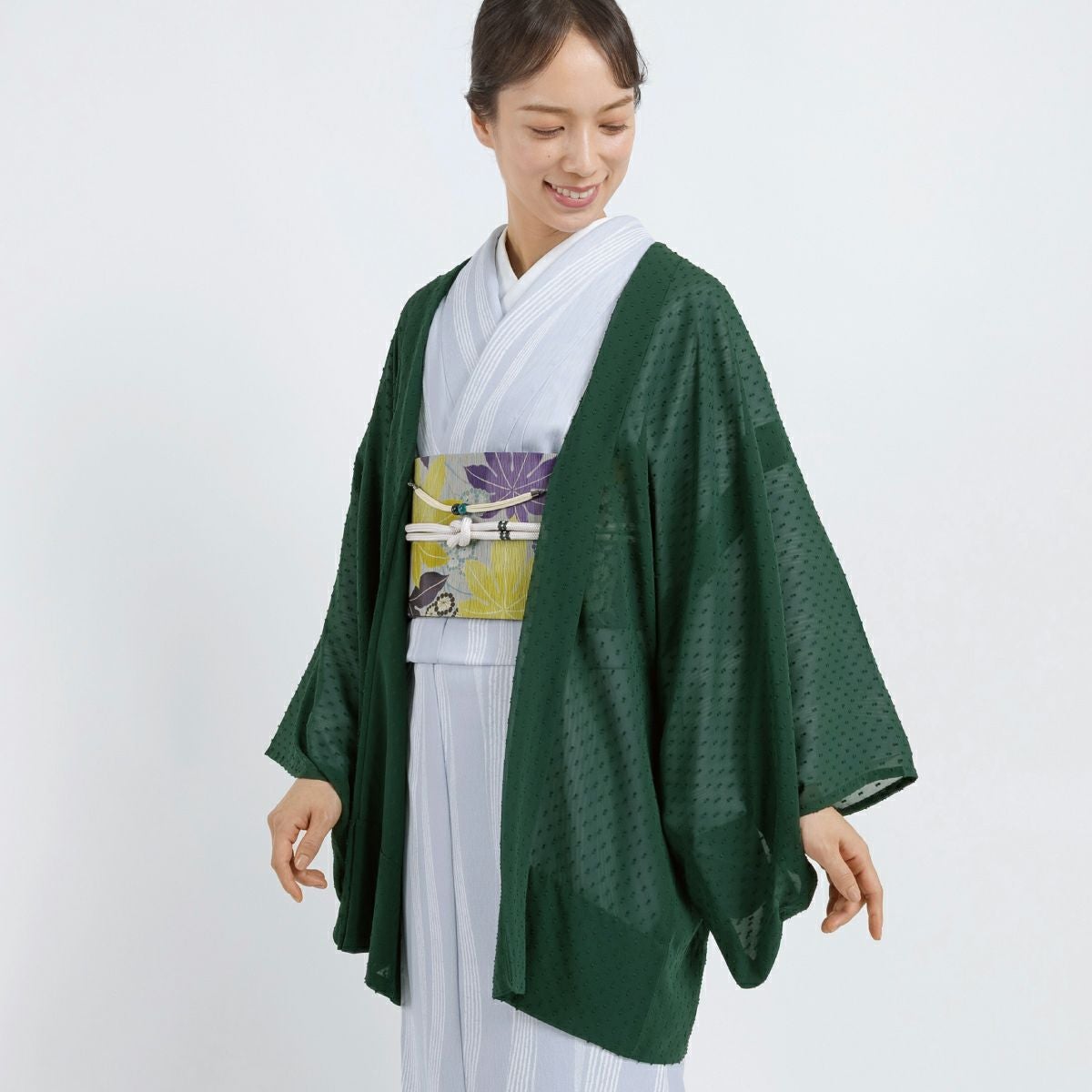 CHIKUMO-千雲-】洗える薄羽織 スノードット グリーン(80cm丈）くるり