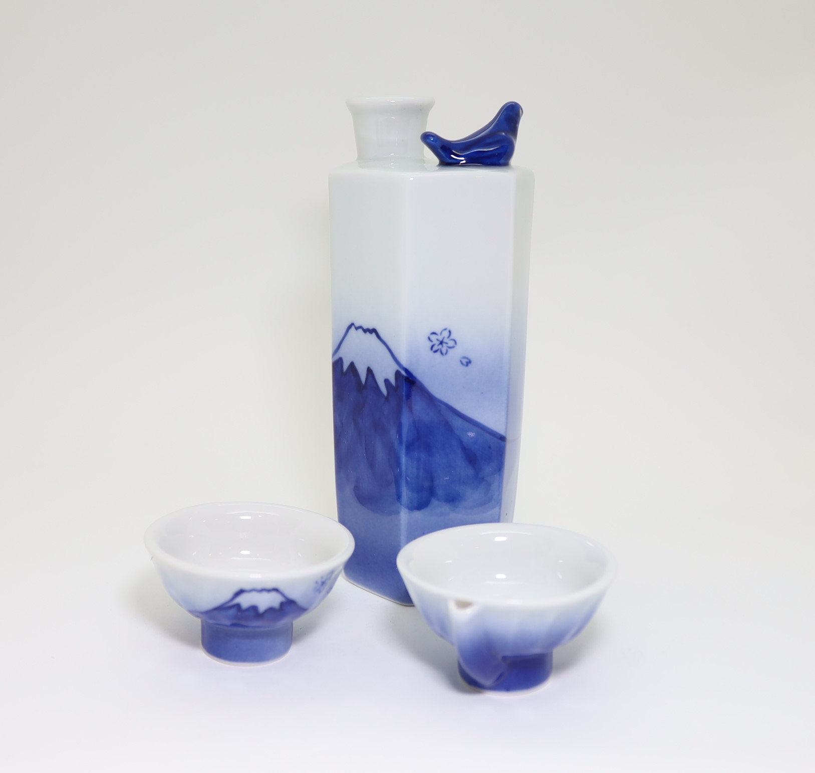 美濃焼 うぐいす徳利・盃セット 富士/”Chirp” Sake bottle & glass set