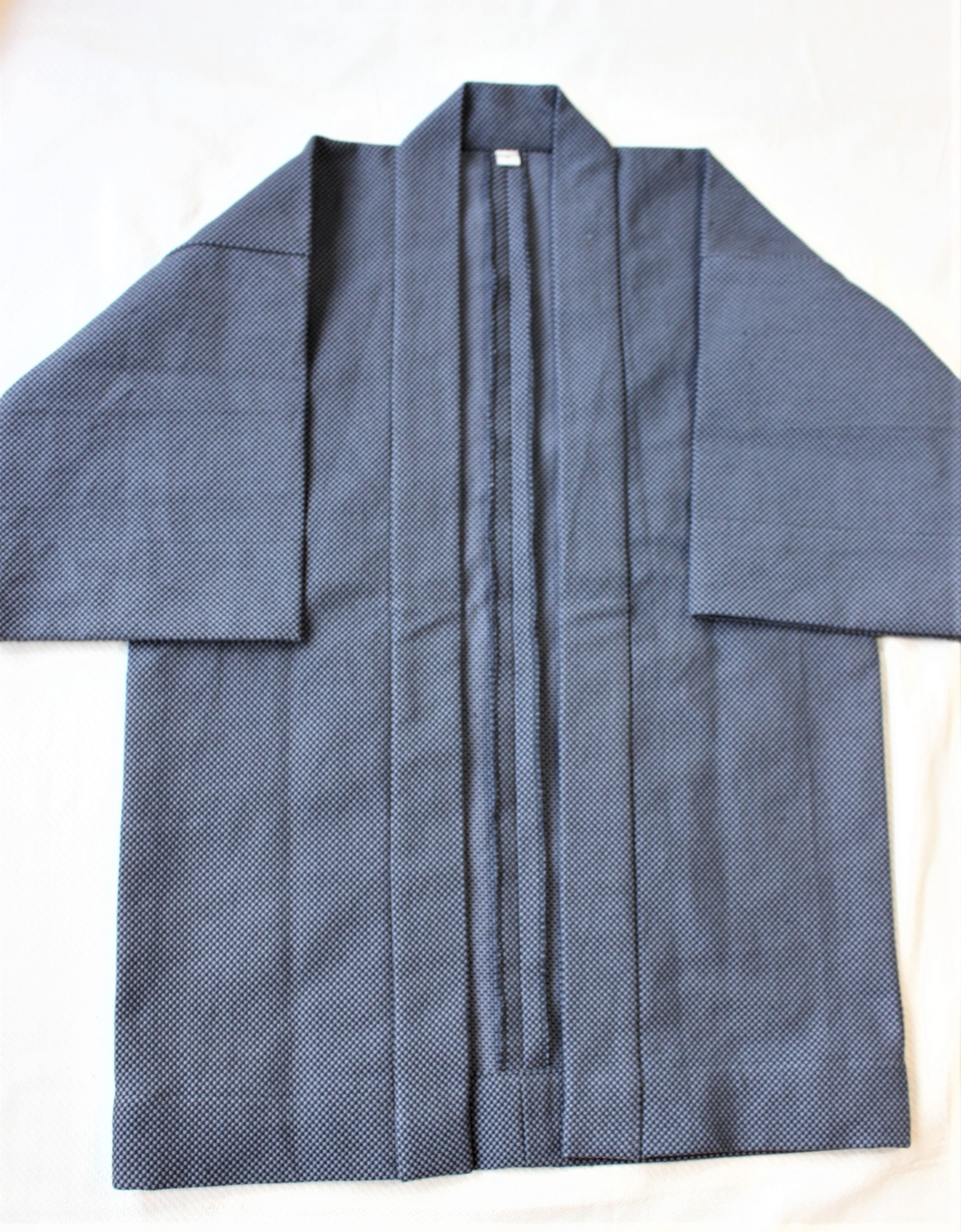 遠州木綿 刺子半纏 市松織り(黒x灰）L（Japanese working jacket/check