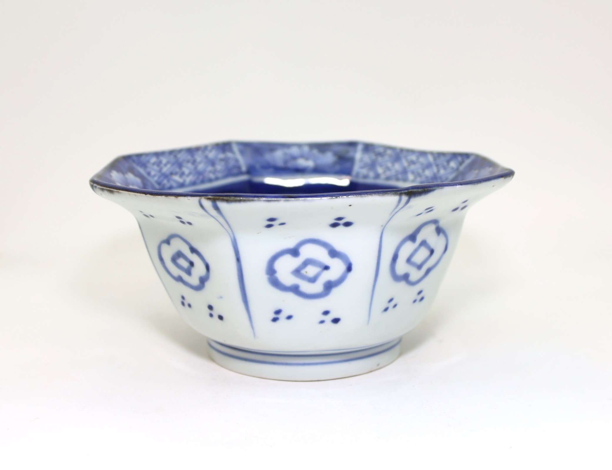 伊万里 染付八角鉢 布袋牡丹 江戸後期/Imari Octagonal bowl/19c
