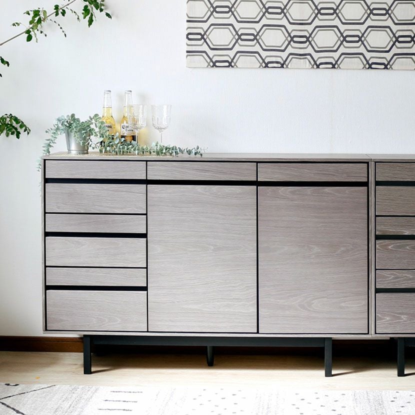 設置無料】幅120cm 木製 サイドボード 扉付き 引出し付き 可動棚 収納