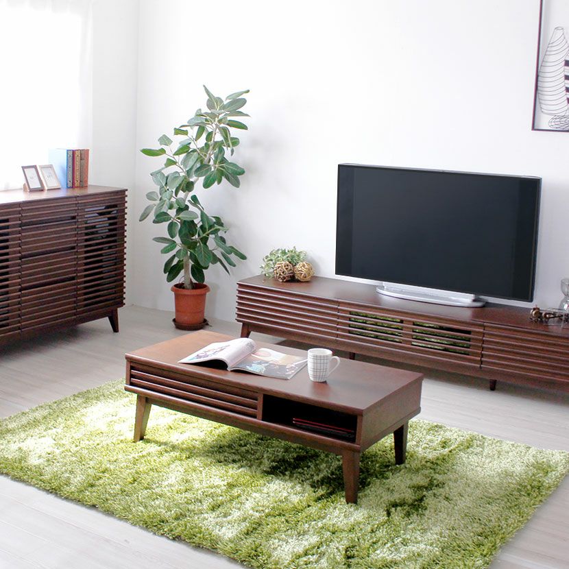 幅100cm 木製 ローテーブル 収納付き 格子デザイン 引き出し付き