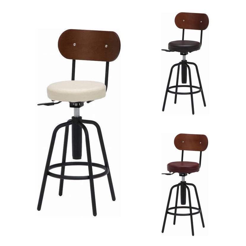 バースツール 背もたれ付 足置き付 昇降式 360度回転 カウンターチェア