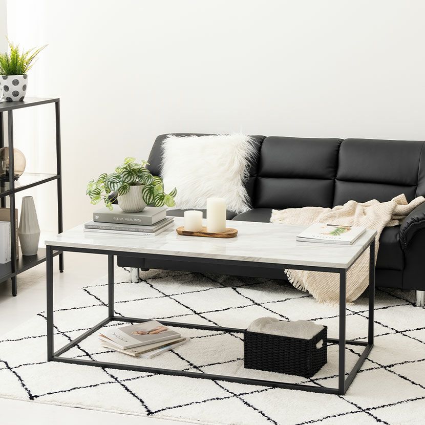 幅120cm リビングテーブル 大理石柄 マーブル柄 スチール脚 長方形