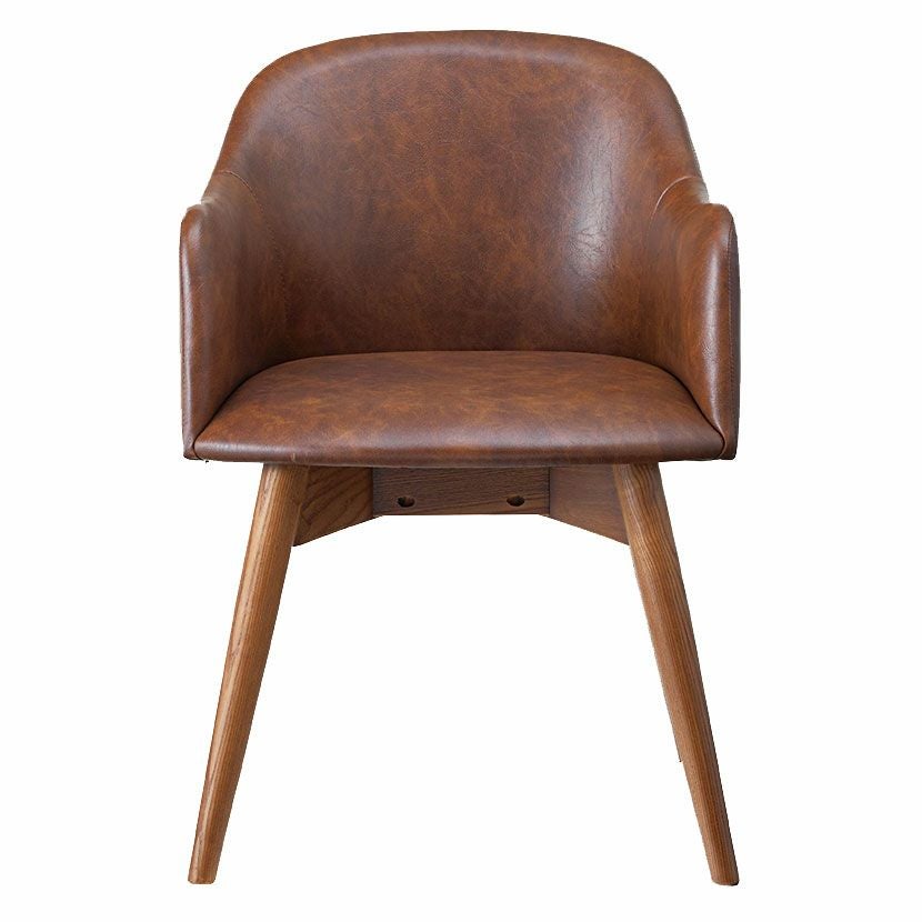 ダイニングチェア 肘付き ブラウン脚 ソフトレザー ファブリック 布