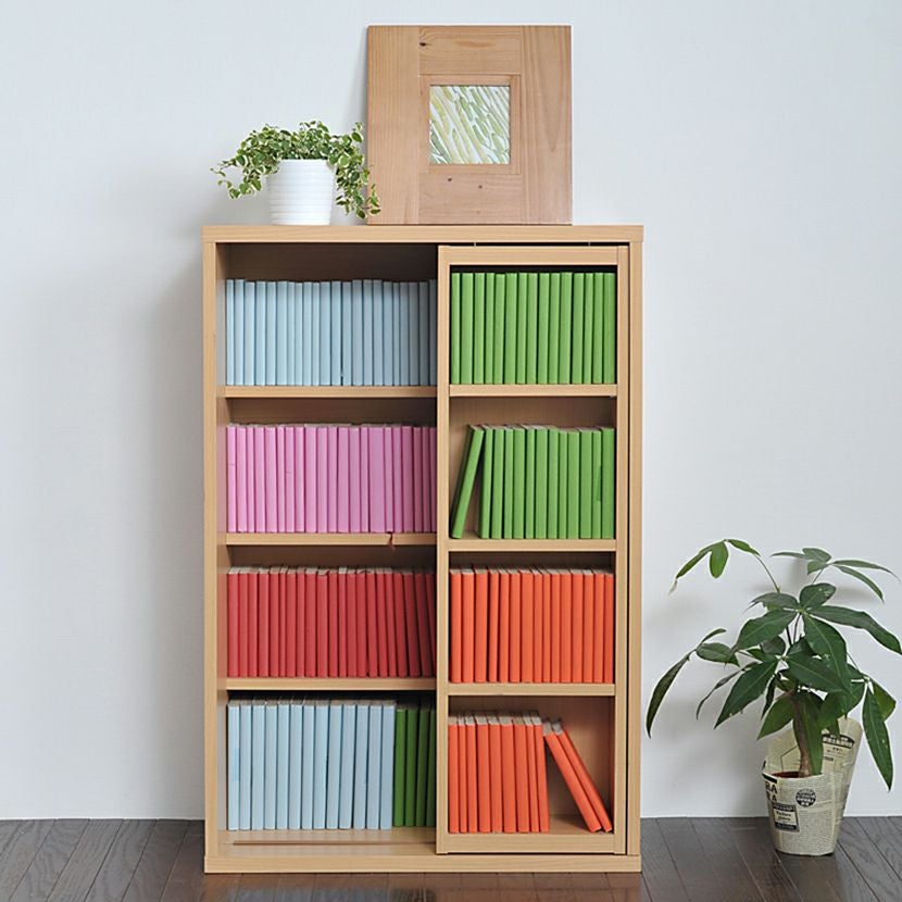 幅60cm スライド本棚 ロータイプ 6BOX コミック 収納 本棚 スライド式