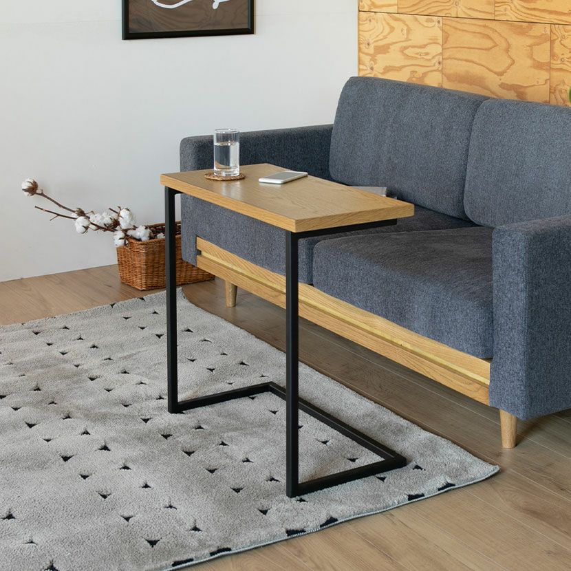 幅44cm サイドテーブル セラミック 大理石調 アイアン 角パイプ コの字