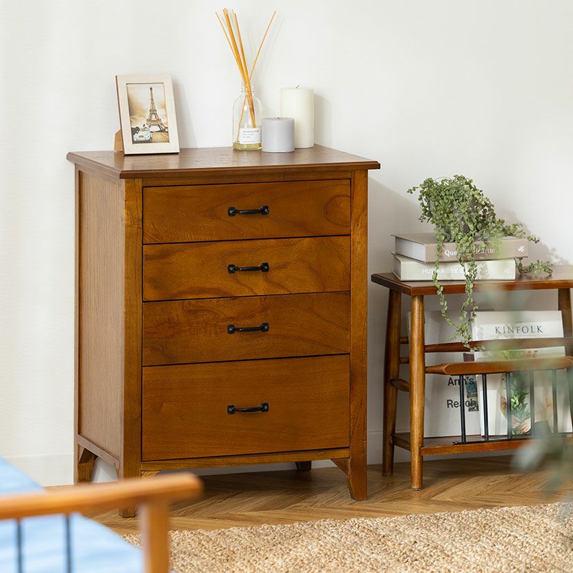 幅60cm 木製 ミニ チェスト アンティーク風 引出し付き 天然木