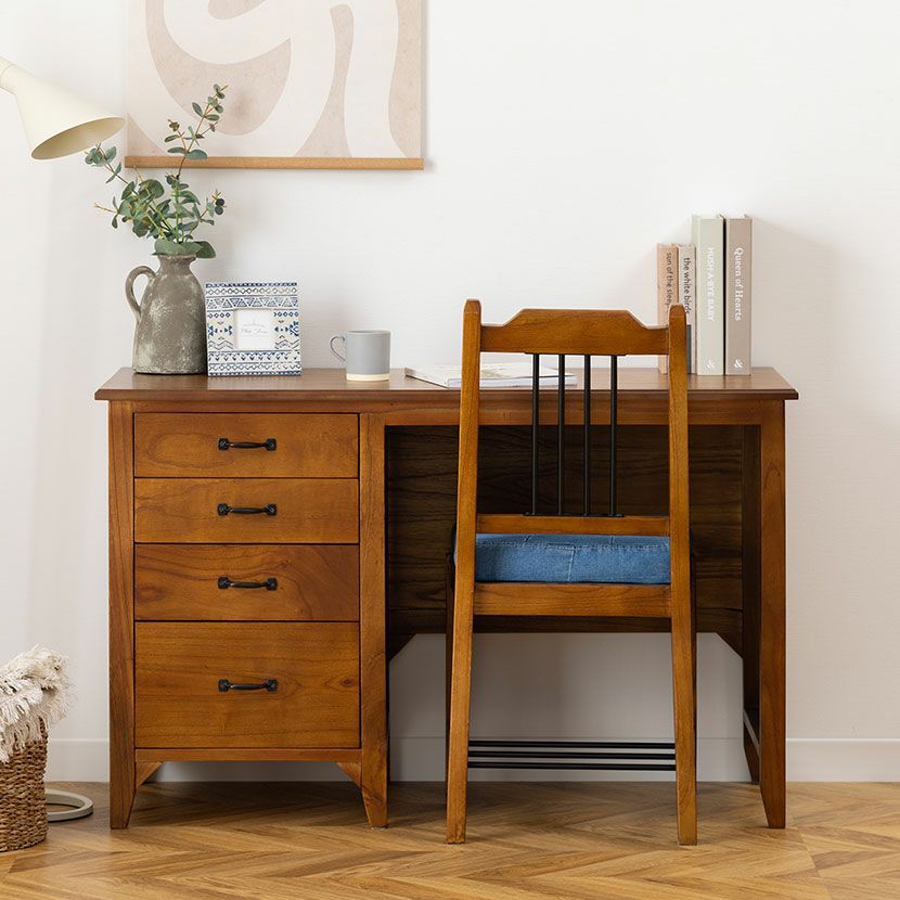 デスク 2点セット アンティーク風(幅112cm 木製 デスク×1 チェア×1