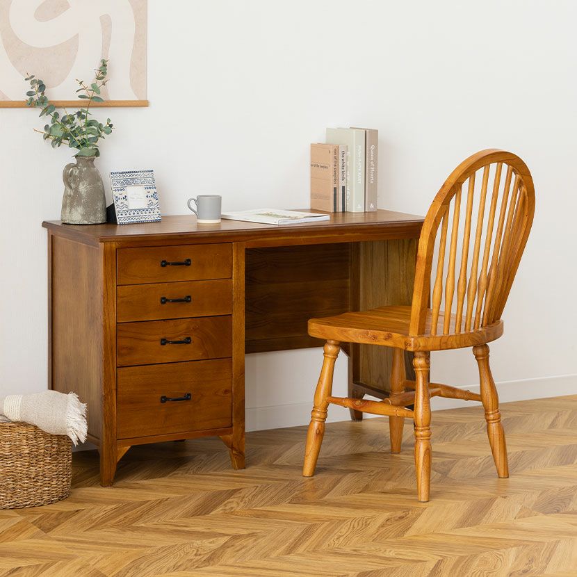 デスク 2点セット アンティーク風 (幅112cm 木製 デスク×1 チェア×1