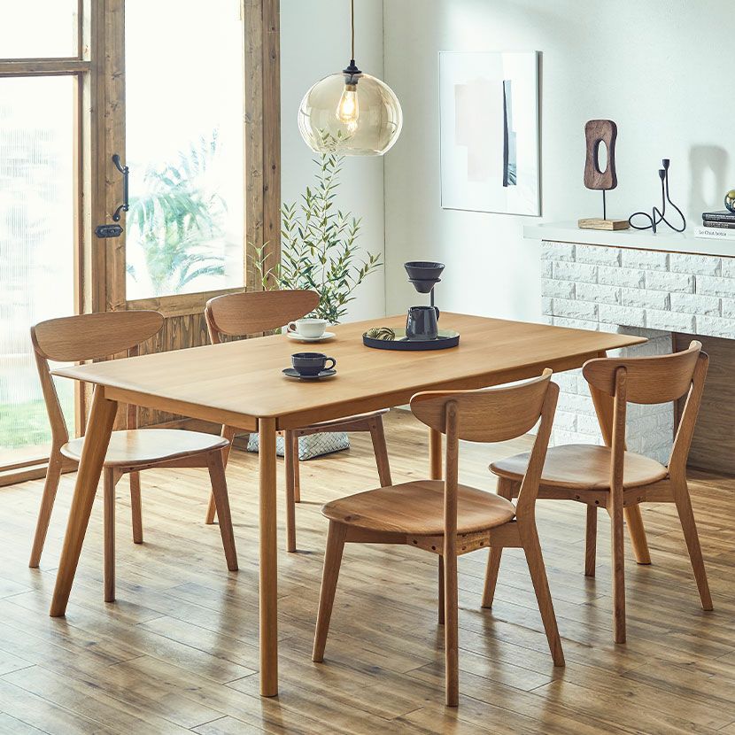 設置無料】4人用 木製 ダイニングテーブルセット 5点 オーク 天然木