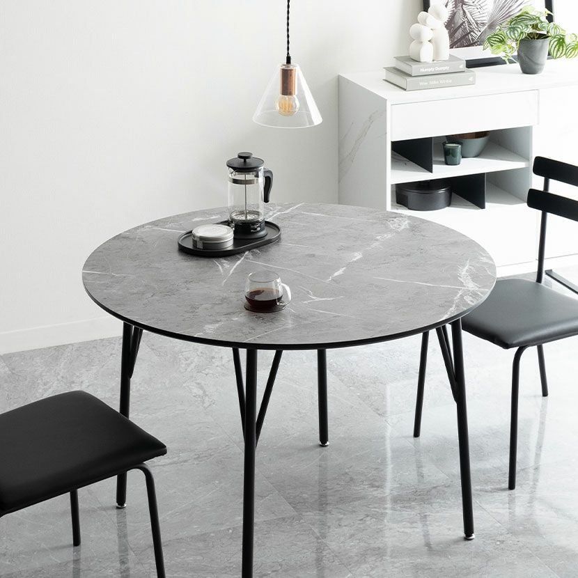 幅105cm 単品 円形 ダイニングテーブル 大理石調 メラミン スチール 2