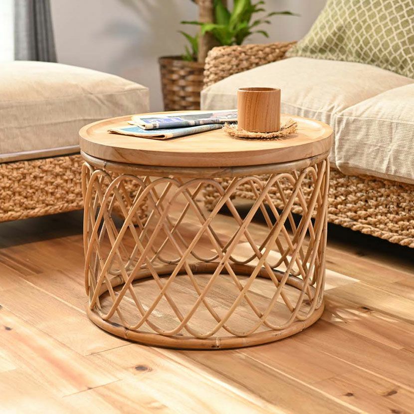 幅70cm 円形 センターテーブル BREEZE ラタン ガラス ローテーブル 丸