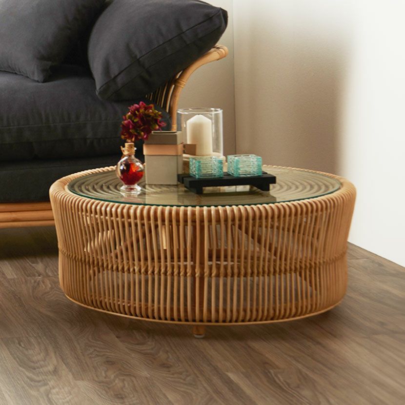 幅70cm 円形 センターテーブル BREEZE ラタン ガラス ローテーブル 丸