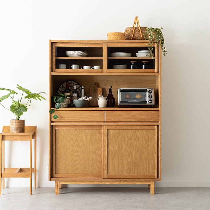 幅60cm 木目調 食器棚 アイアンウッド コンセント付き 引き出し 収納