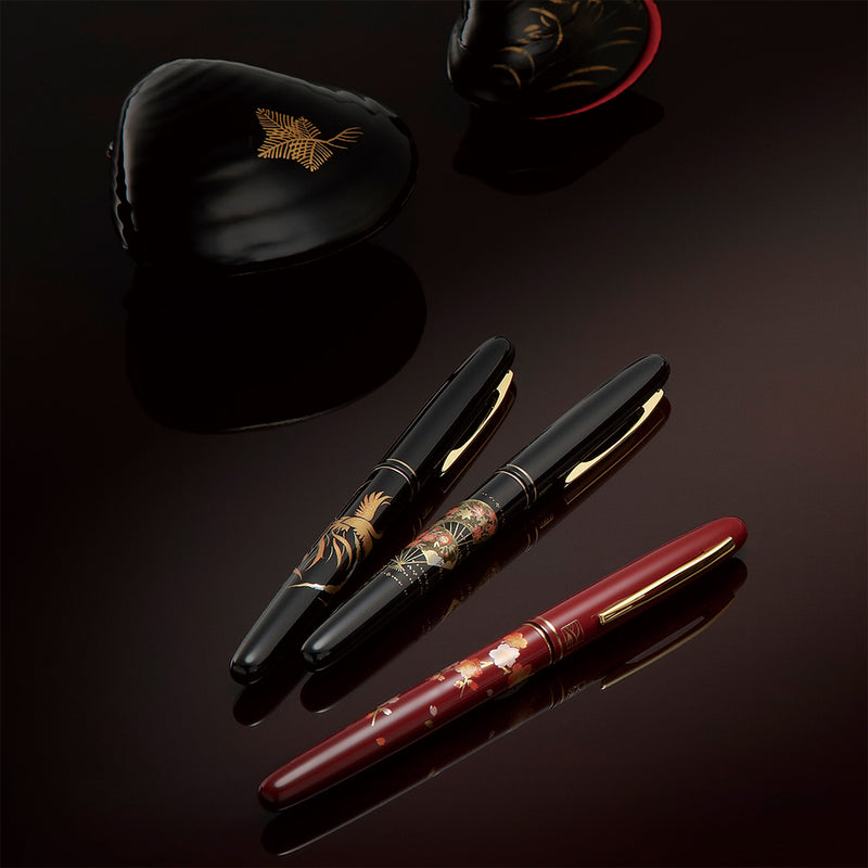 くれ竹万年毛筆 蒔絵物語 鶴寿千歳 黒 (DU184-815)