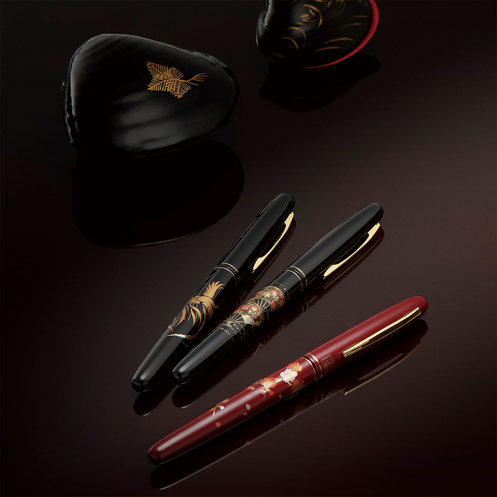くれ竹万年毛筆 蒔絵物語 桜春風 黒 (DU185-315)