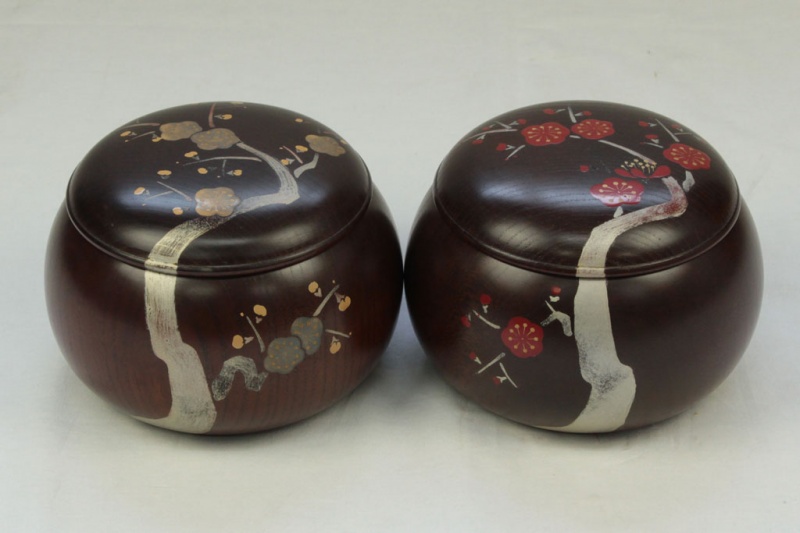 碁笥 本桑 拭き漆蒔絵仕上げ（紅白梅）特大 225152