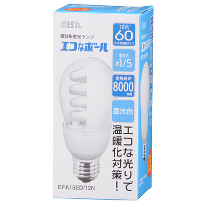 EFA15ED/12N || 電球型蛍光ランプ OHM 一般電球型 昼光色 60W相当