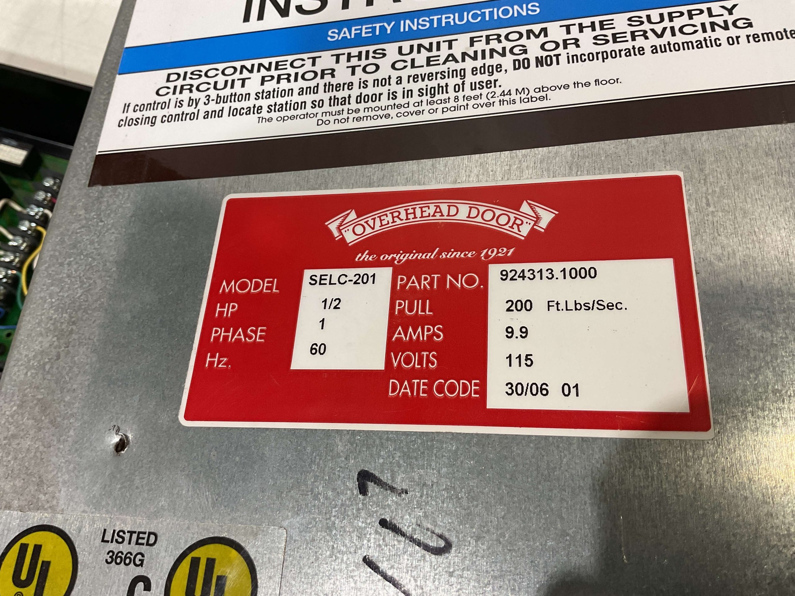 Overhead Door Co Model SELC-201 Industrial Door Opener M4022