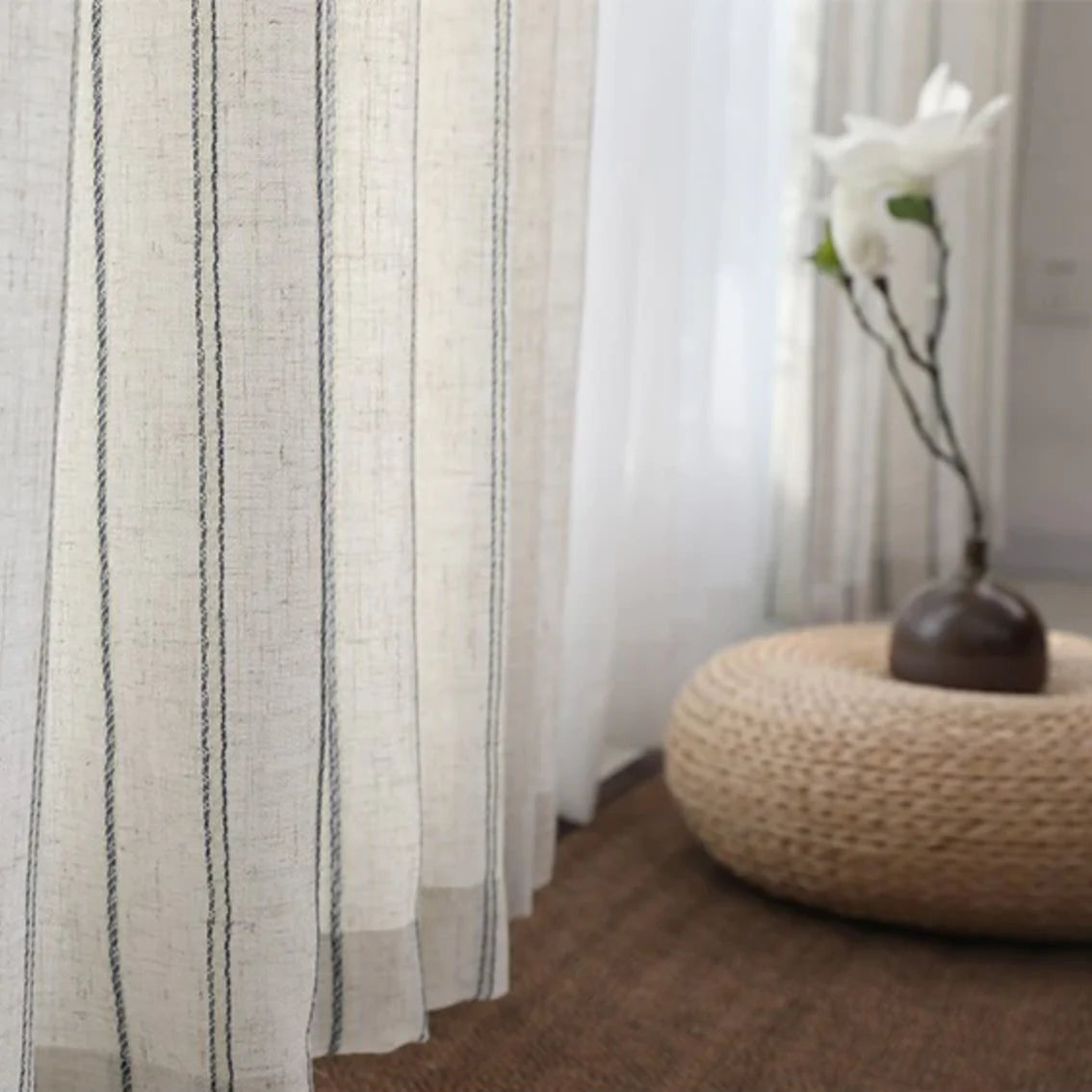 La brise【オーダー可】ブルーストライプリネンカーテン – La brise