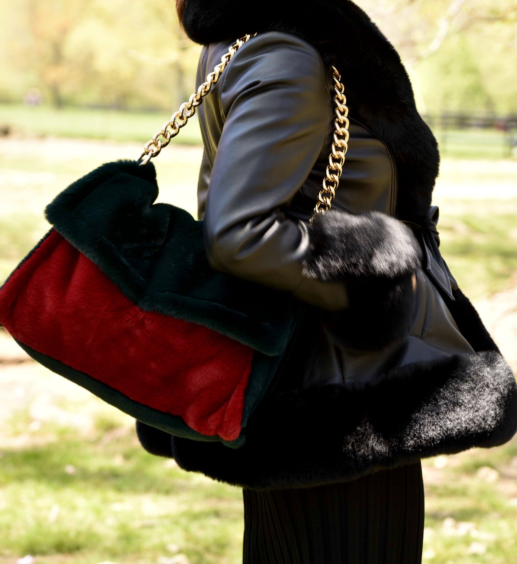 Two Tone Faux Fur Bag - Emerald/Red – La Fiorentina
