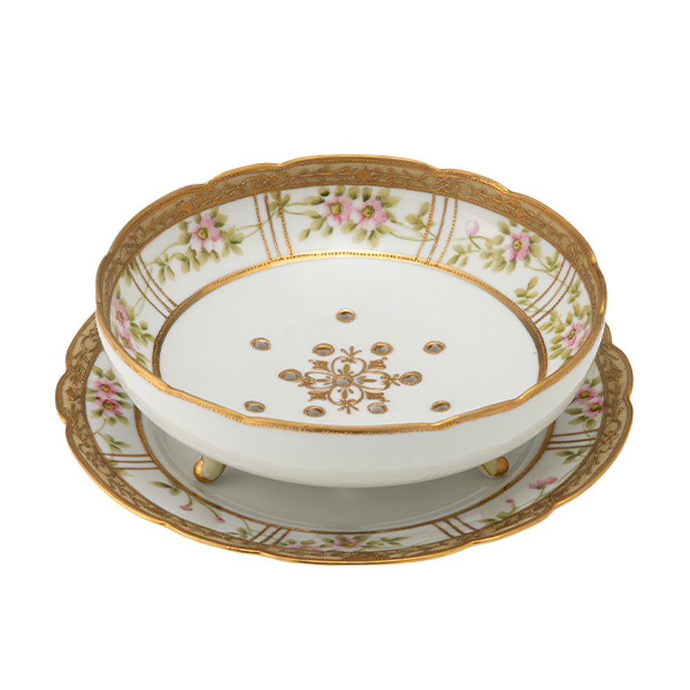 1点限り】オールドノリタケ 金点盛り 花文帯 サラダボウル＆受け皿 3つ