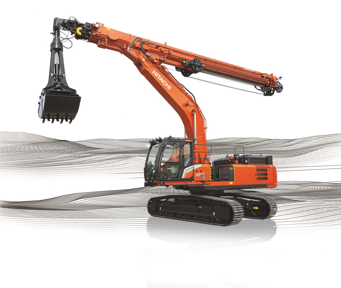 Hitachi presents new ZX350LC-7 excavator with clamshell telescopic