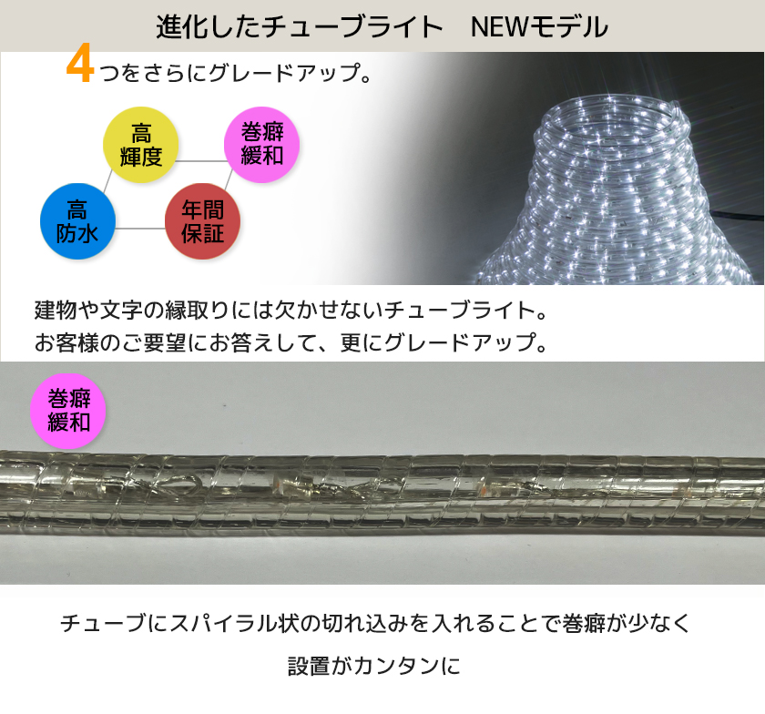 新モデル/1年間保証）LEDイルミネーション チューブライト（ロープ