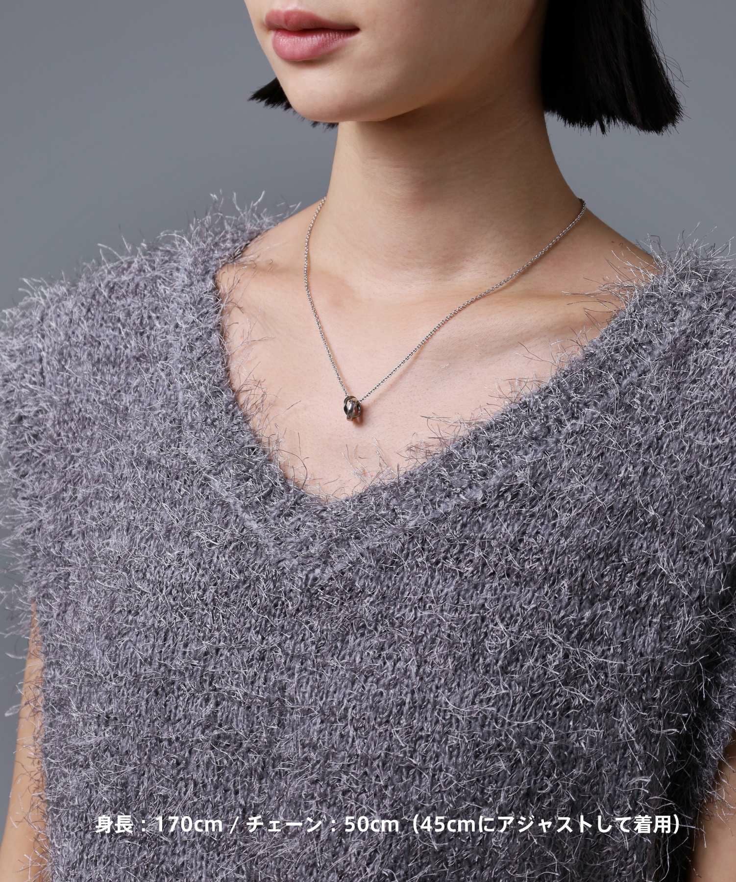 for Gift”ウェーブダブルリングネックレス/シルバー×ブラック/シルバー