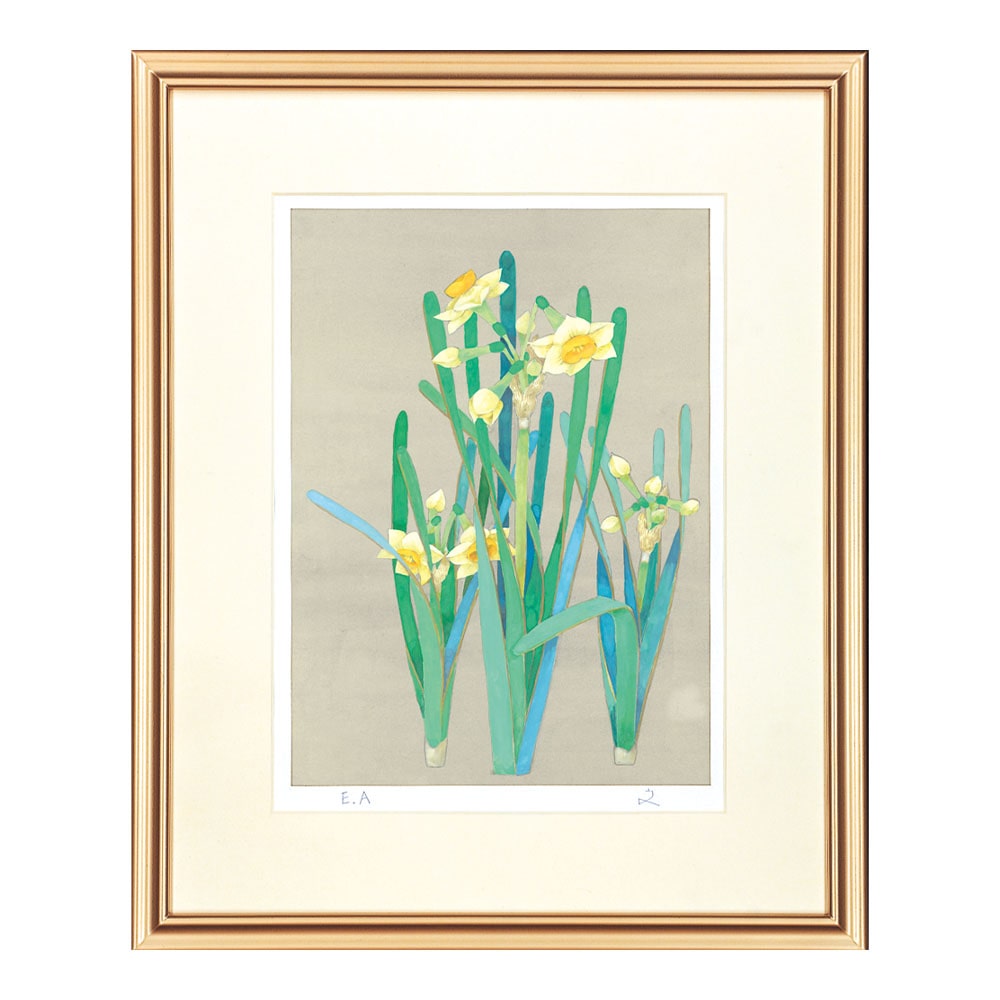 日本画家・堀文子 名作版画『水仙』額装｜珠玉の植物画作品を版画